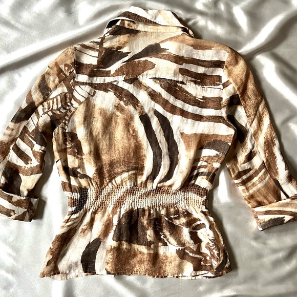 Cache Brown Semi-Sheer Animal Print Linen Blend Blouse - Size Small - Picture 3 of 14
